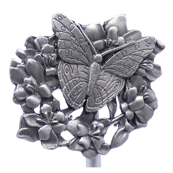 Butterfly and Flowers Brooch Scatter Pin Pewter Metal Birds & Bloom 1998 Vintage - Picture 7 of 12